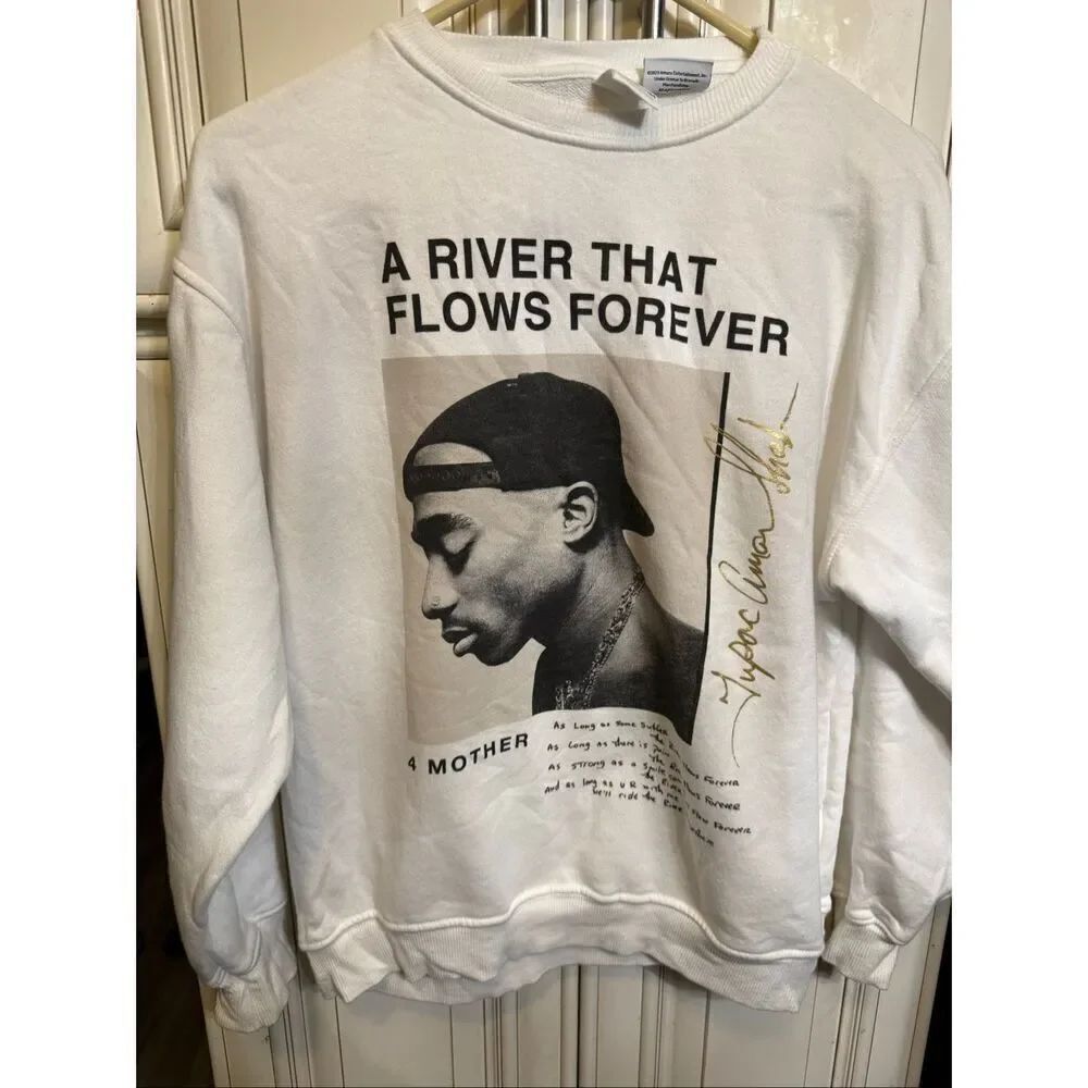 Zara x 2pac Kids Girl's A River That Flows Forever Sweatshirt White Size 13-14